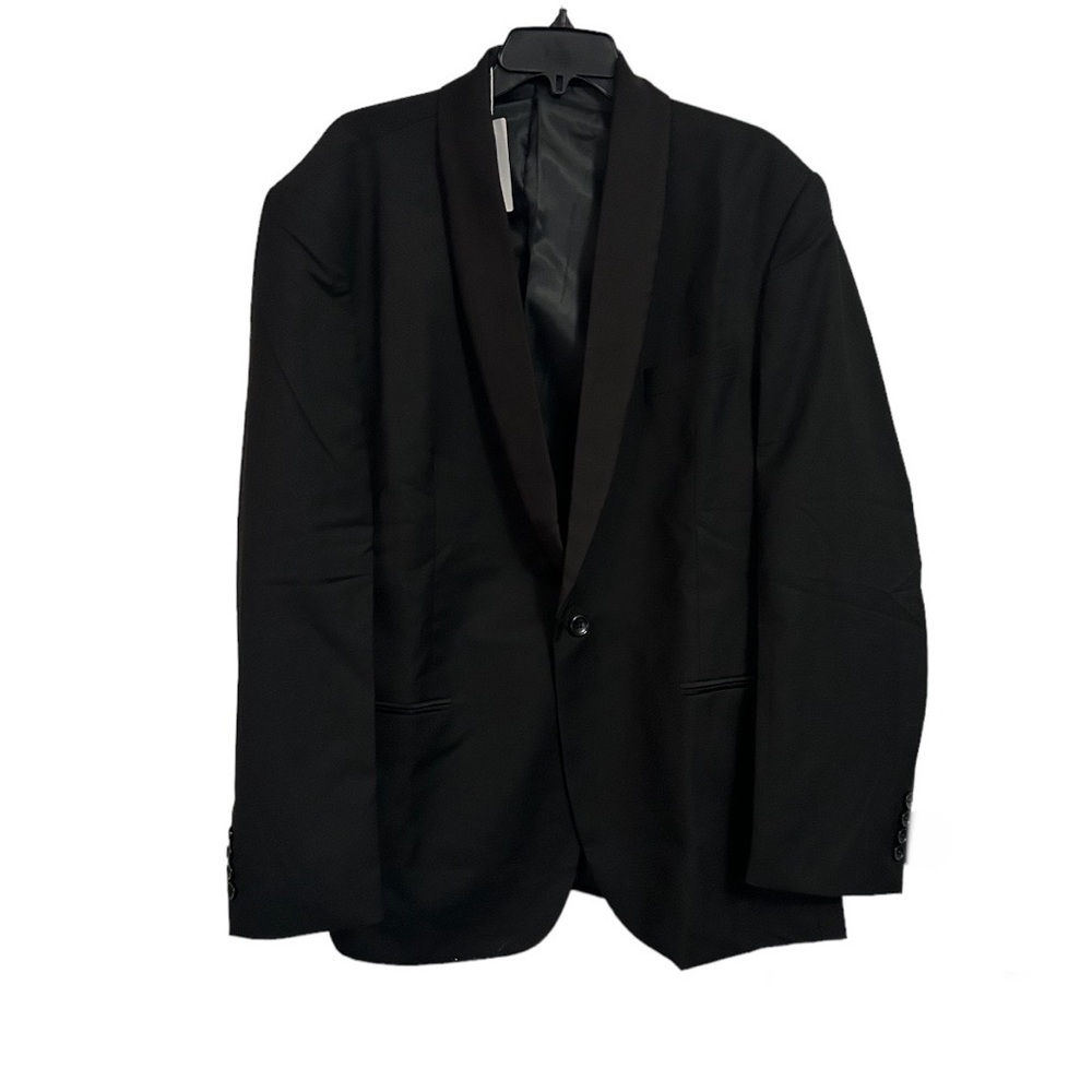 New
Men’s Black Suit Coat
Satin like Collar
  Polyester and Viscose
Size XXL